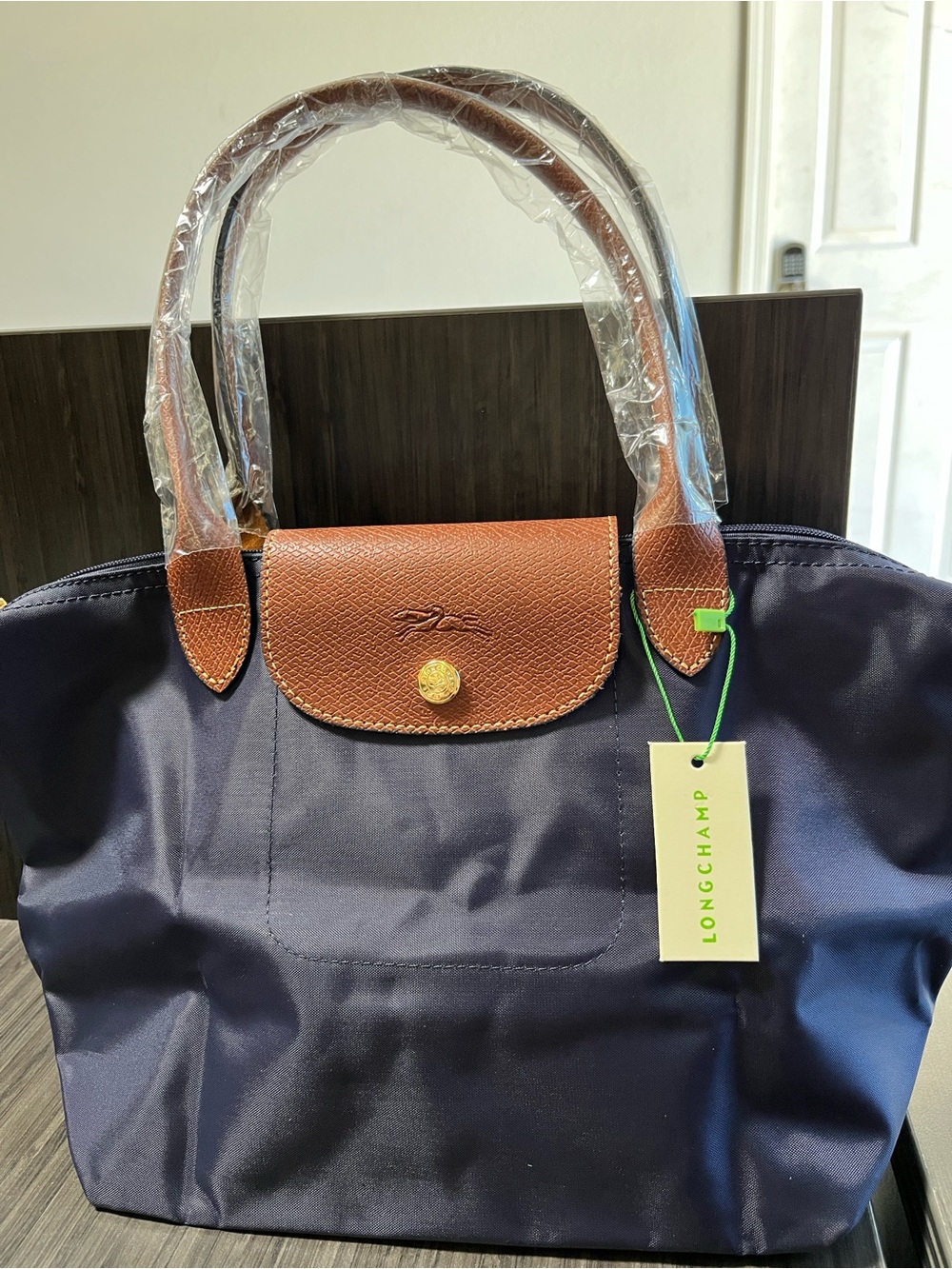 Longchamp Medium Navy and Brown Tote Bag